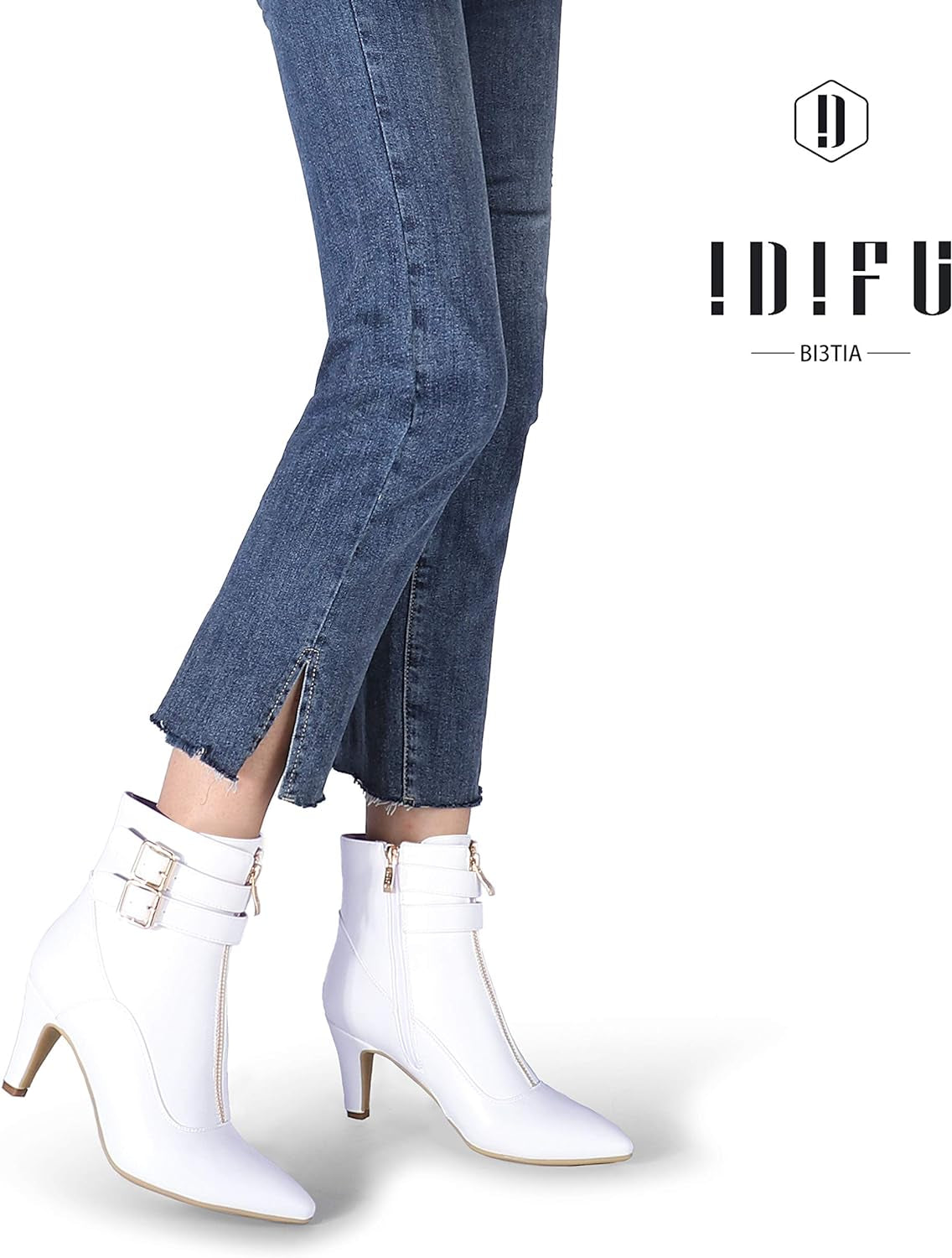 Women'S Buckle Strap Ankle Booties 3 Inch Pointed Toe Zipper Heels Dress Jeans Boots