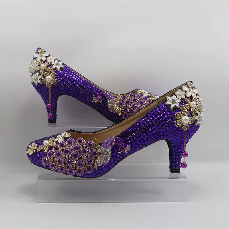 Baoyafang Purple Crystal Bridal Women Wedding Shoes Bride High Heels Platform Shoes Woman Party Dress Shoes Female High Pumps