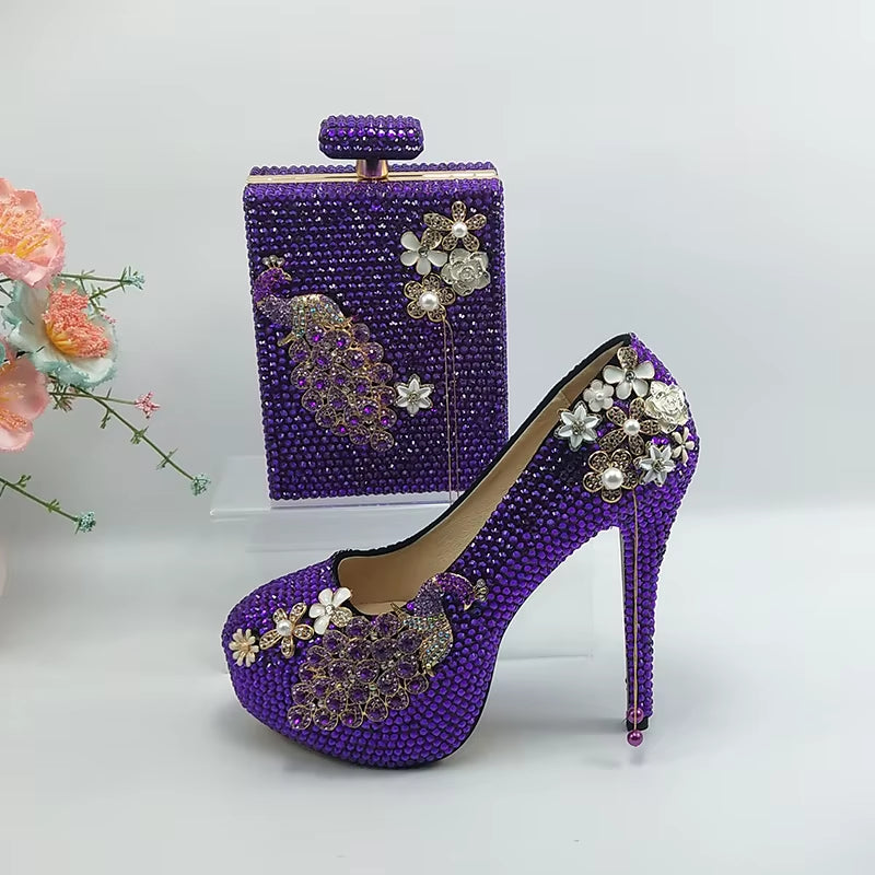 Baoyafang Purple Crystal Bridal Women Wedding Shoes Bride High Heels Platform Shoes Woman Party Dress Shoes Female High Pumps