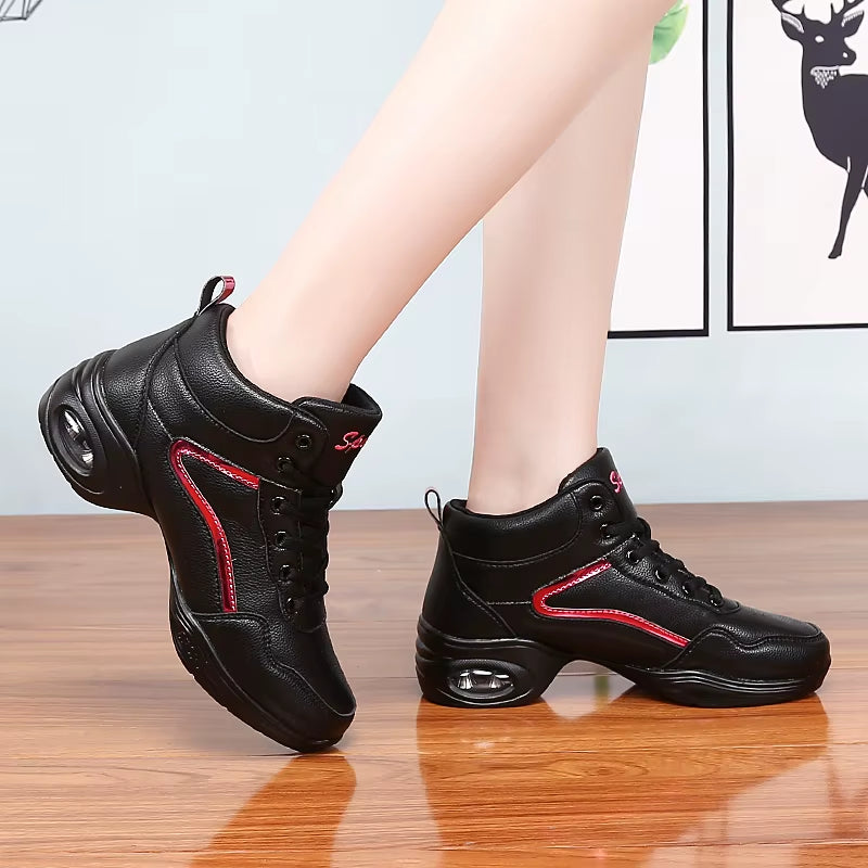Leather High Dance Boots for Dance Studios Lace-Up Jazz Street Dance Boot Gym Yoga Fitness Karate Shoes Dancing Sneakers Women