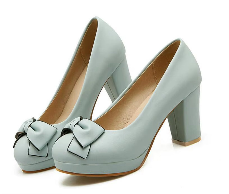 Fashion Bowtie Women Pumps High Heels Pink/Blue Fashion Women Pumps Shoes Woman Slip on Ladies Wedding Shoes