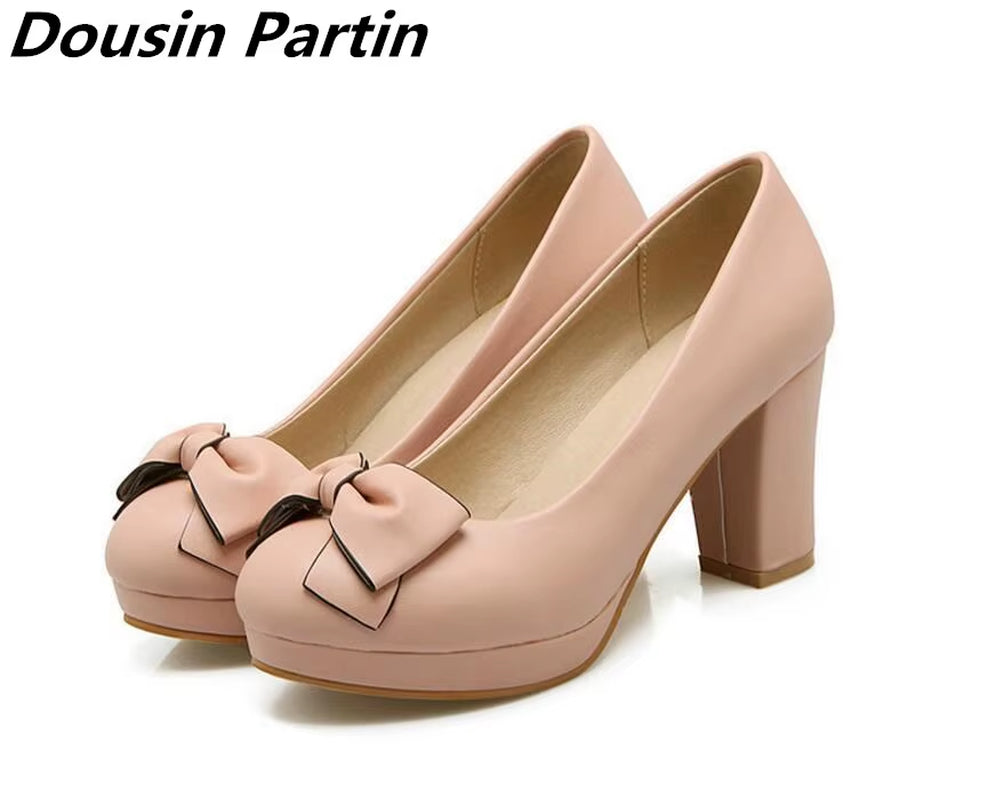 Fashion Bowtie Women Pumps High Heels Pink/Blue Fashion Women Pumps Shoes Woman Slip on Ladies Wedding Shoes