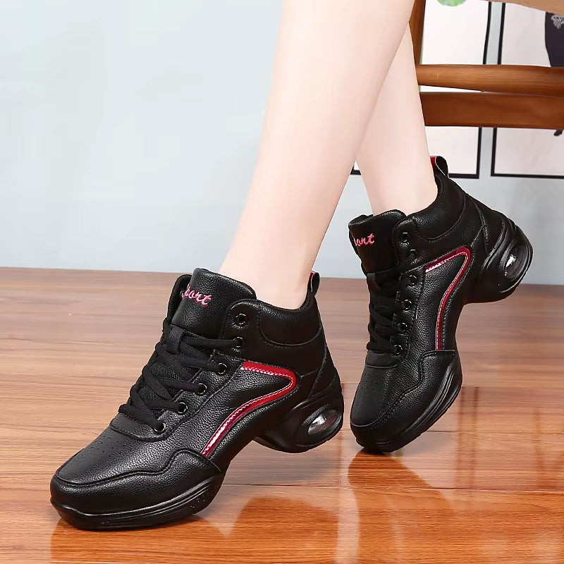 Leather High Dance Boots for Dance Studios Lace-Up Jazz Street Dance Boot Gym Yoga Fitness Karate Shoes Dancing Sneakers Women