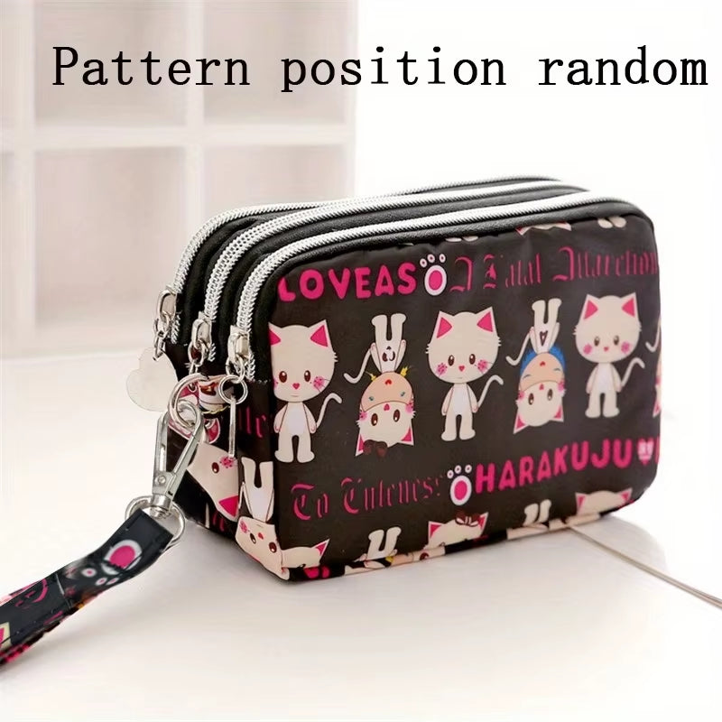 Thickened Three-Layer Long Zipper Pocket Purse Women'S Handbag Wrist Mobile Phone Bag Cute Washable Cloth