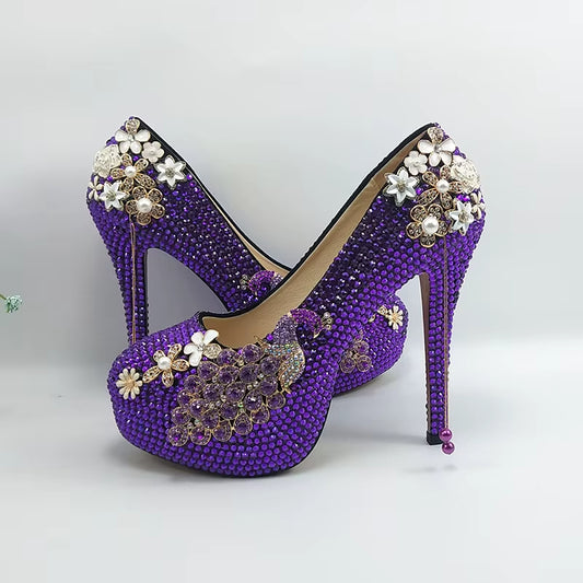 Baoyafang Purple Crystal Bridal Women Wedding Shoes Bride High Heels Platform Shoes Woman Party Dress Shoes Female High Pumps