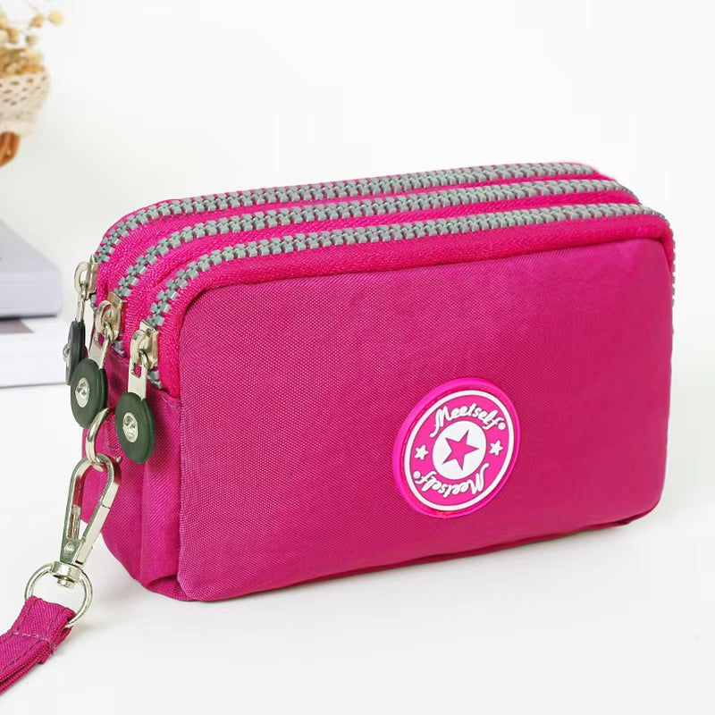Thickened Three-Layer Long Zipper Pocket Purse Women'S Handbag Wrist Mobile Phone Bag Cute Washable Cloth